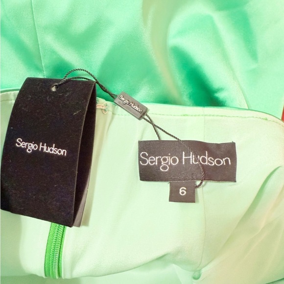 NEW Sergio Hudson Satin High Waist Fitted Mini Skirt in Mint Green Shopbop 6 - Picture 6 of 12